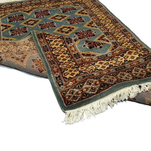 Handmade 5x3 Pak Blue Brown Jaldar Bedroom Floor Area Rug, 100% Wool Cotton Base